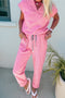 Bonbon Solid Color V Neck Tee Drawstring Pant Set