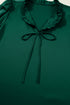 Blackish Green Solid Color Frilled V Neck Bow Detail 3/4 Sleeve Blouse