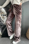 Goat Shiny Velvet Drawstring High Waist Straight Leg Casual Pants