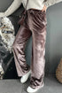 Goat Shiny Velvet Drawstring High Waist Straight Leg Casual Pants