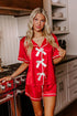 Fiery Red Contrast Trim Ribbon Bow Short Silky 2pcs Pajama Set