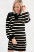 Black Stripe Polo Collar Puff Sleeve Sweater Mini Dress
