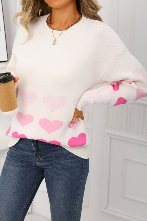 Apricot Drop Shoulder Romantic Heart Pattern Sweater
