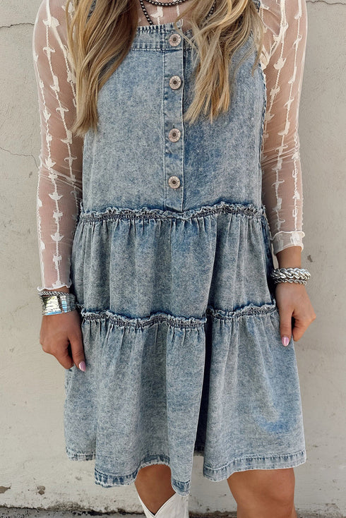 Dusk Blue Light Wash Tiered Flowy Overall Denim Dress