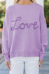 Orchid Petal Corded Love Script Graphic Baggy Sweater