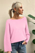 Pink Solid Color Knit Loose Bracelet Sleeve Dolman Sweater