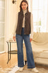 Dark Brown Flower Shape Quilted Snap Button Zip Up Winter Vest