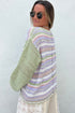 Multicolour Striped Knit Color Block Patch Pocket Button V Neck Cardigan