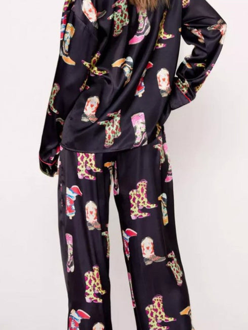 black-western-cowgirl-boots-printed-satin-long-pajama-set