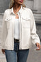White Solid Color Zip Up Button Flap Pocket Shirt Collar Jackets