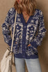 Dirty blue Floral Print V Neck Drop Shoulder Buttoned Front Cardigan