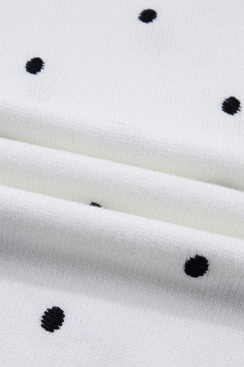 White Elegant Polka Dot Bubble Short Sleeve Sweater