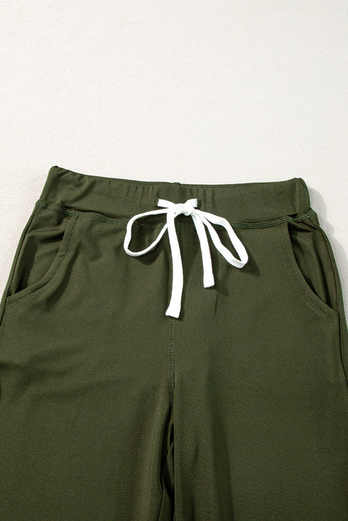 Moss Green Drawstring Elastic Waistband Pocketed Joggers