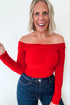 Fiery Red Foldover Off Shoulder Long Sleeve Slim Top