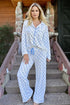 Sky Blue Bow Print Long Sleeve Shirt and Pants Soft Pajama Set