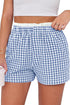 Sky Blue Contrast Trim Plaid Print Plus Size Shorts