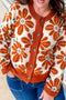 Orange Floral Print Buttoned Front Plus Size Short Cardigan