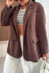 Dark Brown Solid Color Lapel Collar Winter Corduroy Blazer