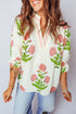 Casual Wild Flower Print V Neck 3/4 Sleeve Blouse