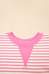 Sachet Pink Contrast Detail Striped Ruffle Short Sleeve Top
