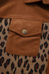 Chestnut Leopard Print Contrast Texture Patchwork Button Flap Pocket Casual Shacket