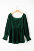 Blackish Green Smocked Ribbed Velvet Babydoll Top