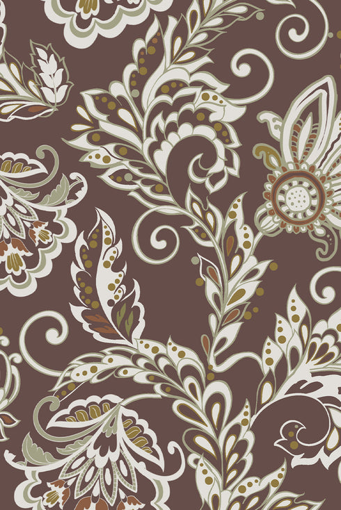 Brown Floral Print Collared V Neck Long Sleeve Shift Midi Dress