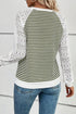 Green Stripe Textured Knit Contrast Hollowed Lace Patchwork Long Sleeve Top
