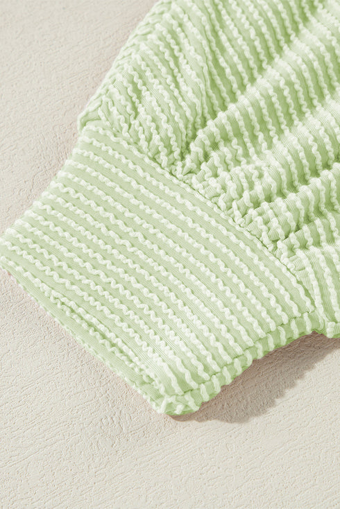 Clearly Aqua Oversized Twist Ribbed Collared Henley Top with Roll up Sleeve