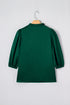 Blackish Green Solid Color Frilled V Neck Bow Detail 3/4 Sleeve Blouse