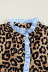 Brown Wild Leopard Print Contrast Striped Frilled Trim Chic Shirt