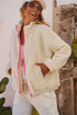 White Fuzzy Contrast Trim Full Zip Sherpa Jacket with Pockets