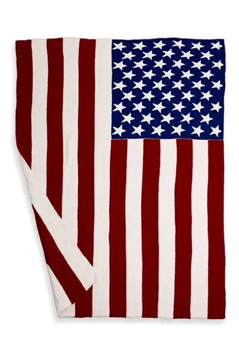 Fiery Red American Flag Sherpa Throw Blanket