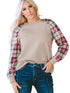 casual-plaid-splicing-button-decor-long-sleeve-knit-hoodie