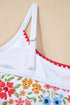 Red Floral Print Ricrac Trim Spaghetti Strap One Piece Swim Dress