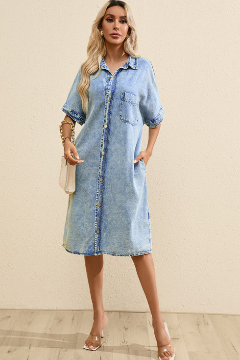 retro-short-sleeve-denim-long-dress