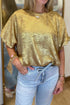 Gold Metallic Short Puff Sleeve Loose Blouse