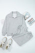 Light Grey Zip Collar Long Sleeve Top Drawstring Pants Set