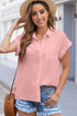 Pink Solid Color Cuffed Short Sleeve Shirt