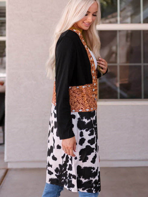 black-western-pattern-cow-patchwork-open-front-cardigan