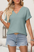 Beau Blue Textured Wide Sleeve V Neck T Shirt