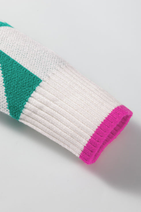 Sea Green Plaid Heart Knit V Neck Button Down Sweater Cardigan