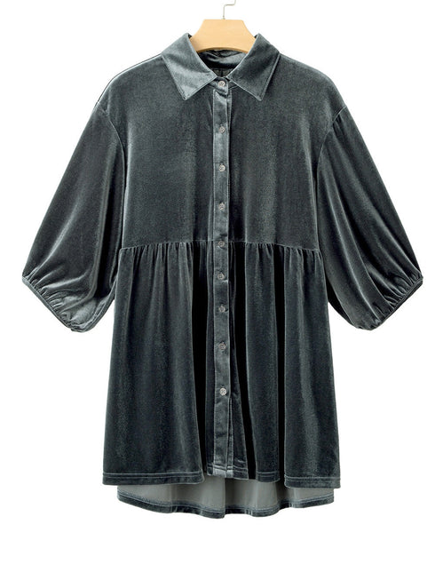 dark-grey-3-4-sleeve-tunic-babydoll-velvet-shirt