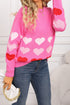 Rose Red Drop Shoulder Romantic Heart Pattern Sweater