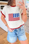 White Flag Print Cropped Short Sleeve Sweater