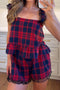 Red Plaid Print Lace Trim Flounce Hem Tank Loose Shorts 2pcs Pajama Set