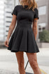 Black Short Sleeve Pleated Ruffle Hem Mini Dress