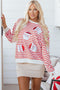 Orange Stripe Sequin Santa Claus Pattern Christmas Pullover Sweatshirt