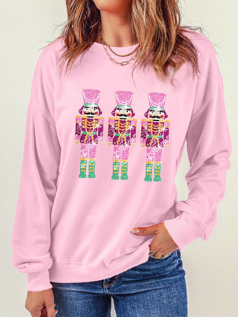 pink-christmas-sequined-neon-nutcrackers-crewneck-sweatshirt