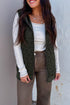 Blackish Green Quilted Texture Zip Up Hooded Vest